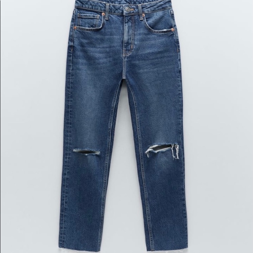 Zara Slim Fit Hi-Rise Ripped Jeans